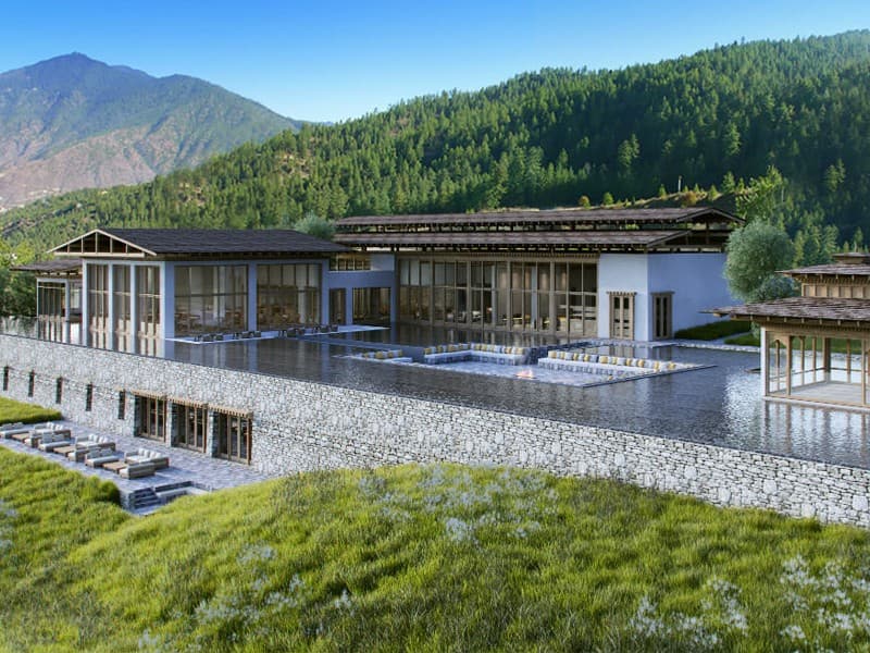 Bhutan Luxury Tour – Gangtey Lodge Phobjikha Valley with Himalayan Mountain Views at Dusk