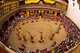 Paro Tsechu Festival Bhutan – Monks Performing Sacred Cham Mask Dances in the Courtyard of Rinpung Dzong, Paro